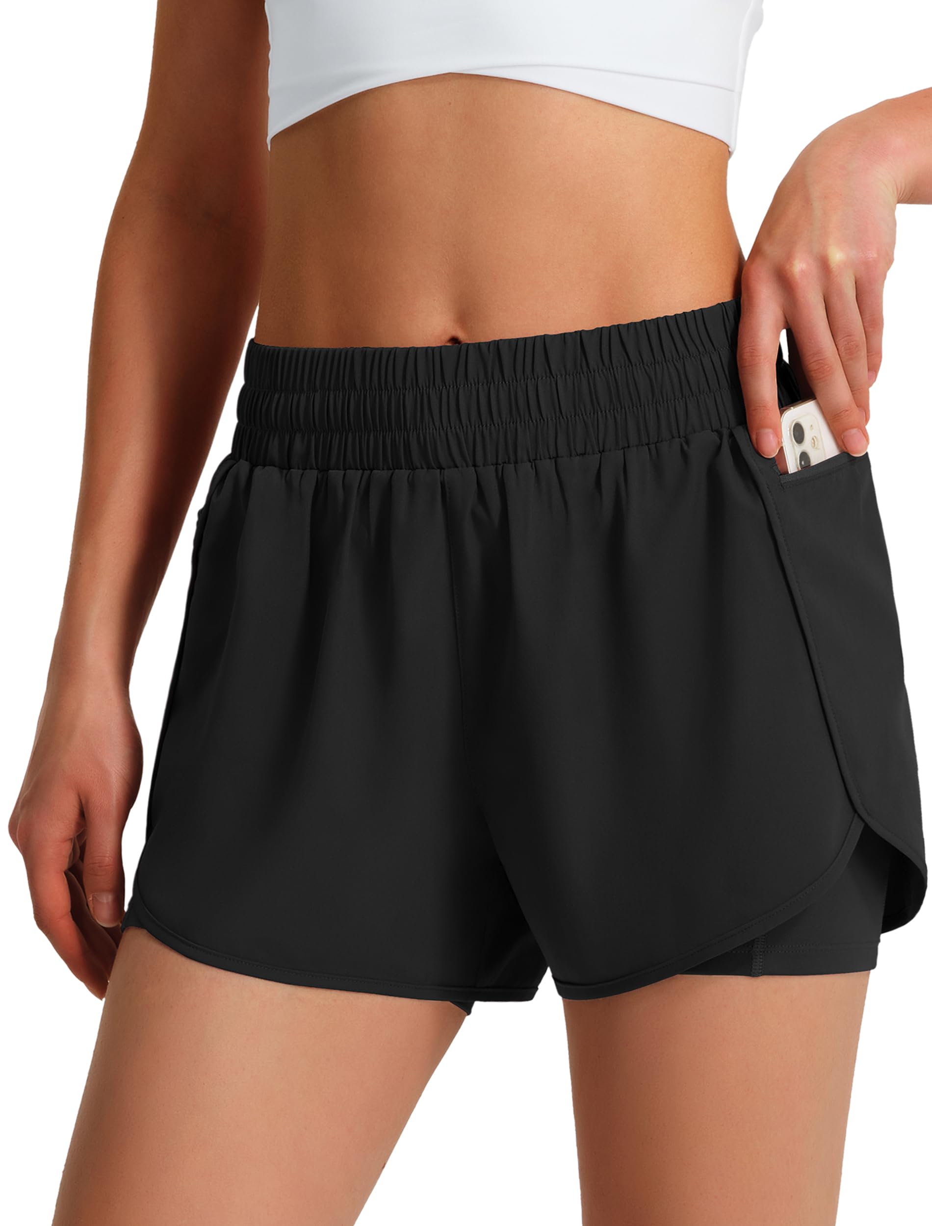 Ksmien Women's Quick Dry Lightweight Running Shorts for Athletic Workout with Liner Phone Pockets